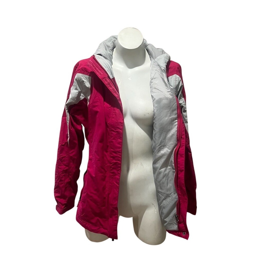 The North Face  Womens Jacket Size L Pink Gray Hooded Waterproof Full Zip